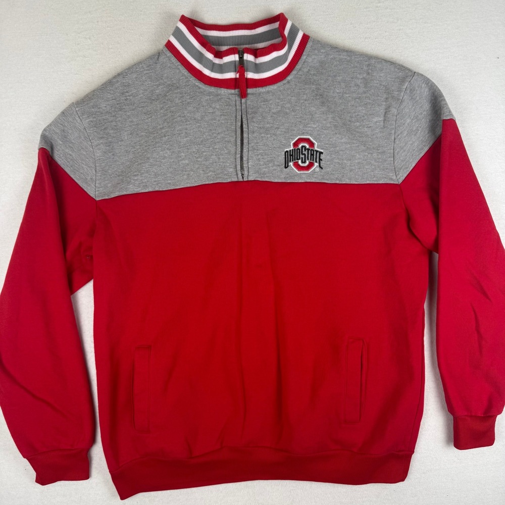 Colosseum Ohio State Buckeyes Mens XL Quarter Zip Sweatshirt Red Grey Colorblock